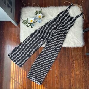 Olivaceous Black & Cream Stripe Jumpsuit Open Back NWT